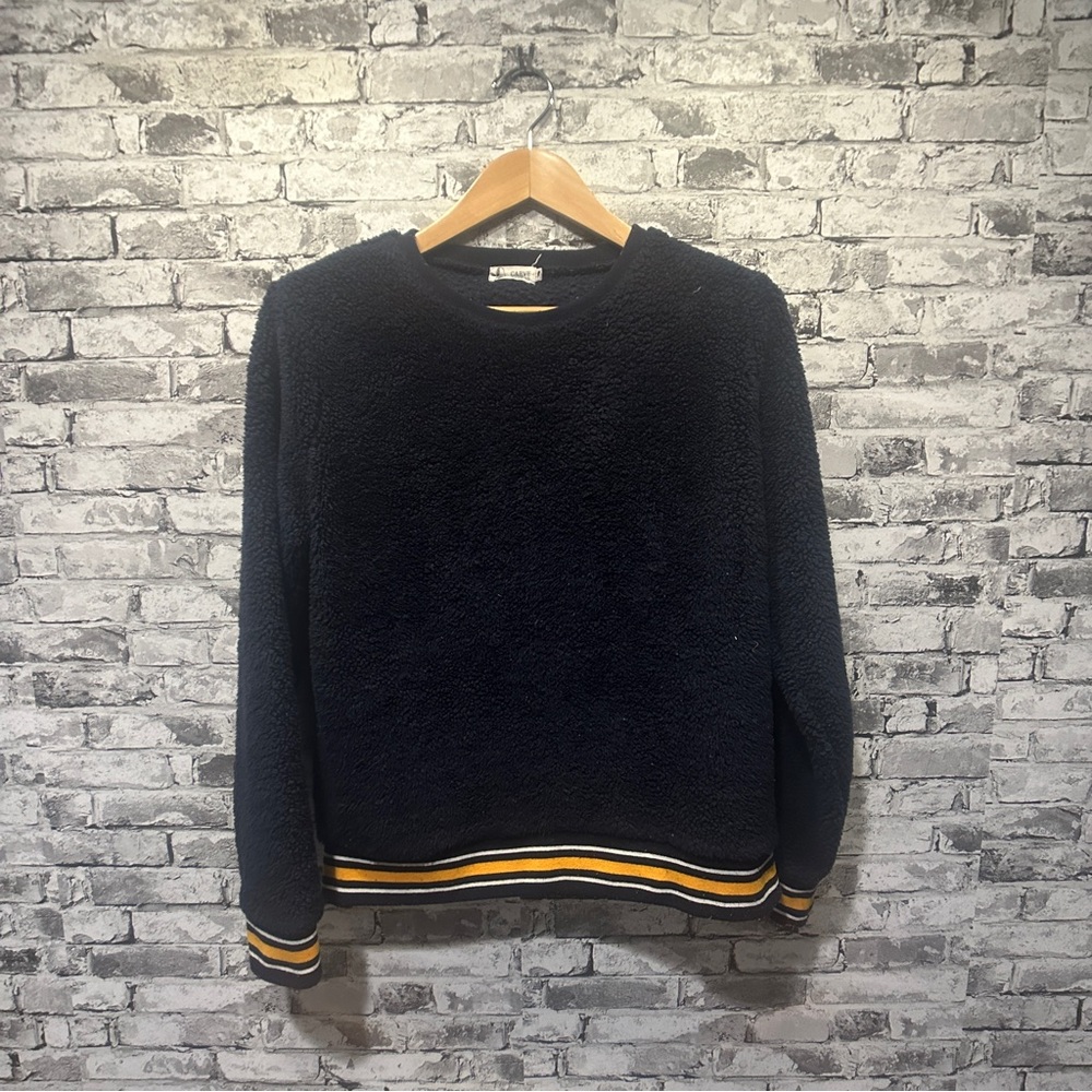 EUC Carve Designs Navy Crewneck Sweater with Striped Hem Size M